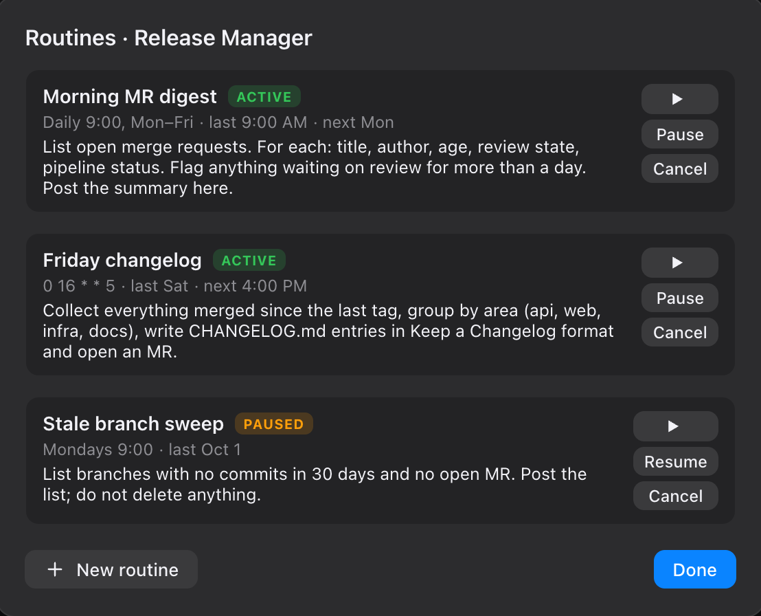 Routines for the Release Manager agent